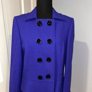 Tahari Blue Double Breasted Blazer, Sz 8,m Contrast Black Stitching